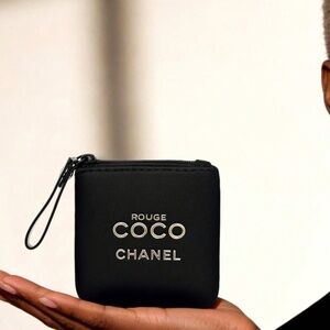 New CHANEL  Black Mini Makeup Bag Lipstick Organizer Coin Pouch